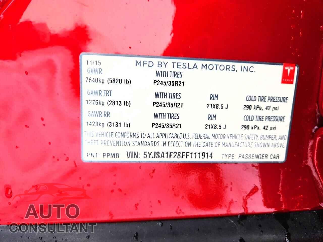 TESLA MODEL S 2015 - 5YJSA1E28FF111914