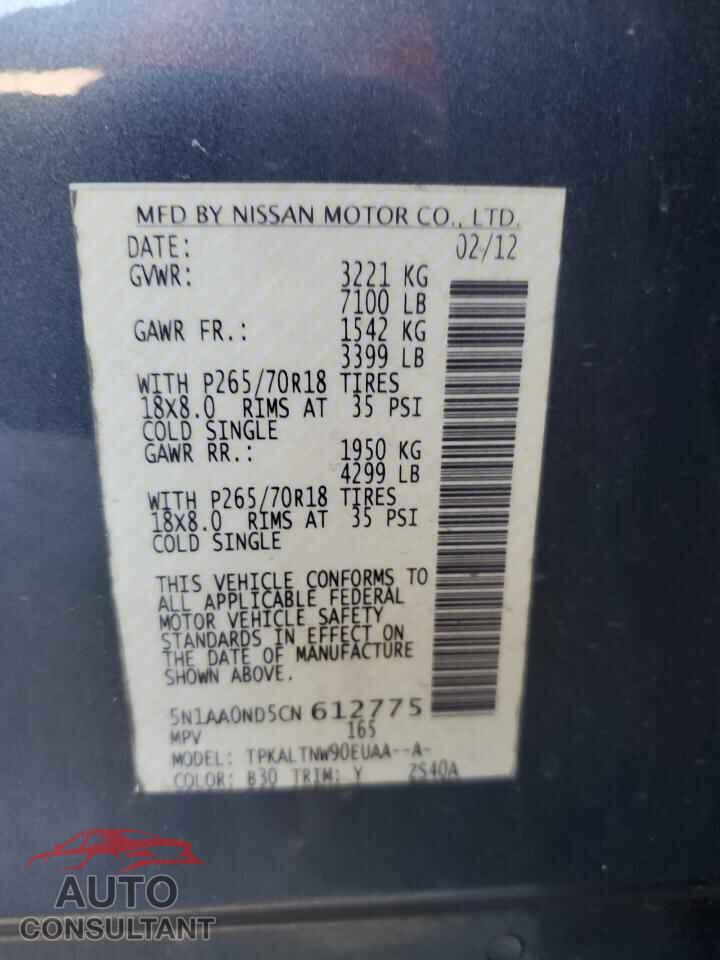 NISSAN ARMADA 2012 - 5N1AA0ND5CN612775