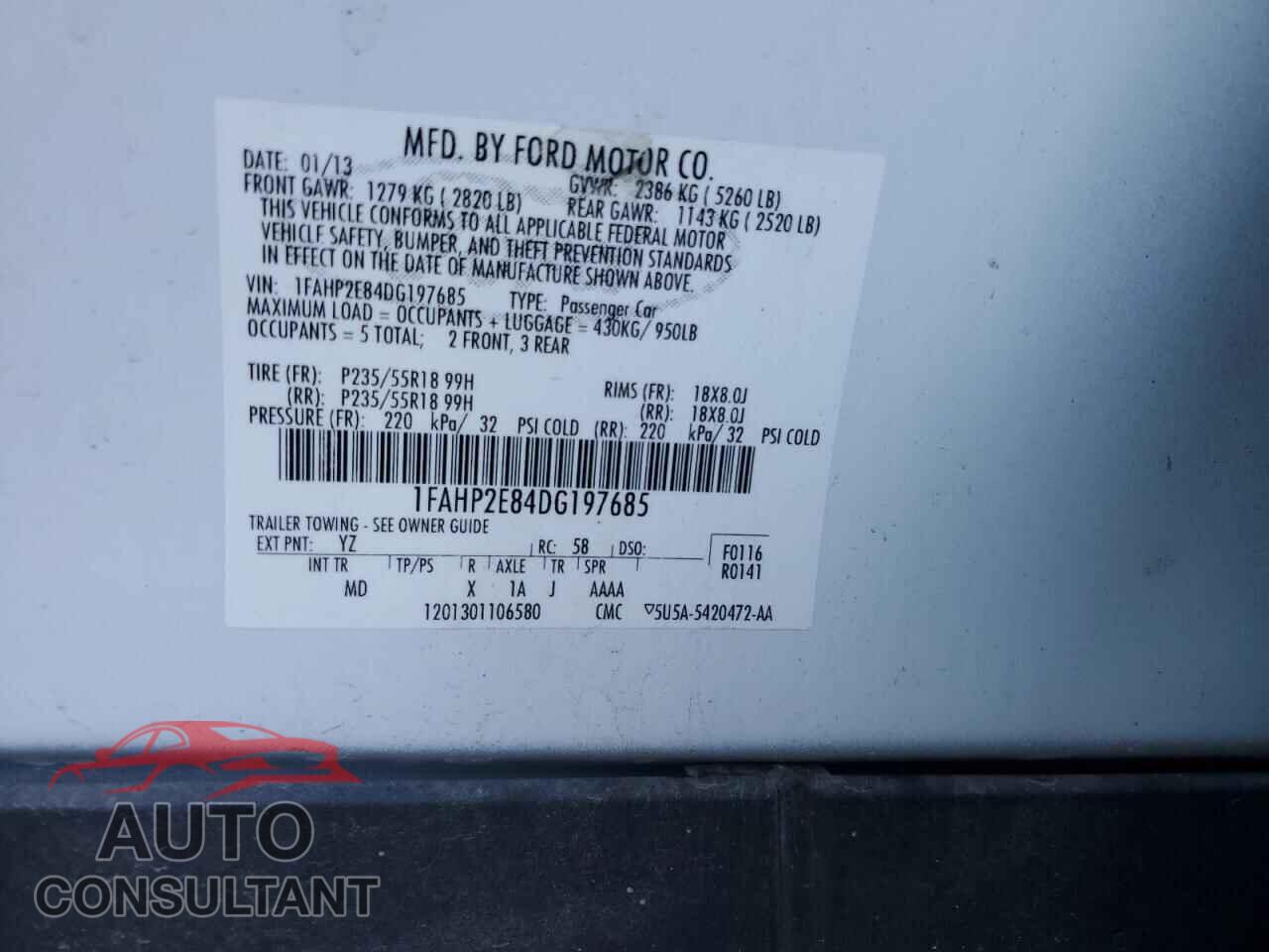 FORD TAURUS 2013 - 1FAHP2E84DG197685