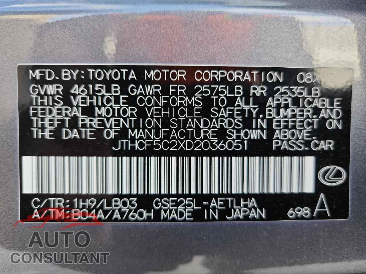 LEXUS IS 2013 - JTHCF5C2XD2036051