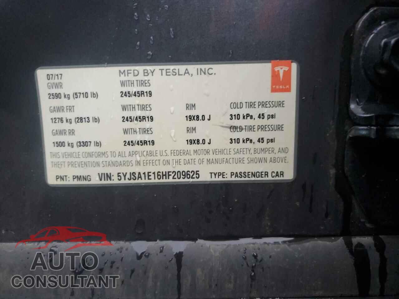 TESLA MODEL S 2017 - 5YJSA1E16HF209625