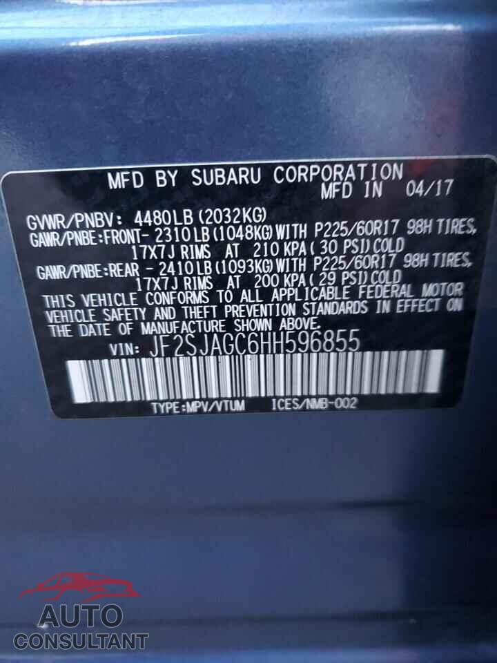SUBARU FORESTER 2017 - JF2SJAGC6HH596855