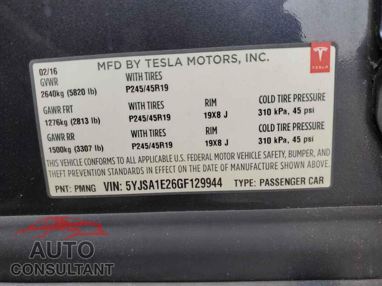TESLA MODEL S 2016 - 5YJSA1E26GF129944