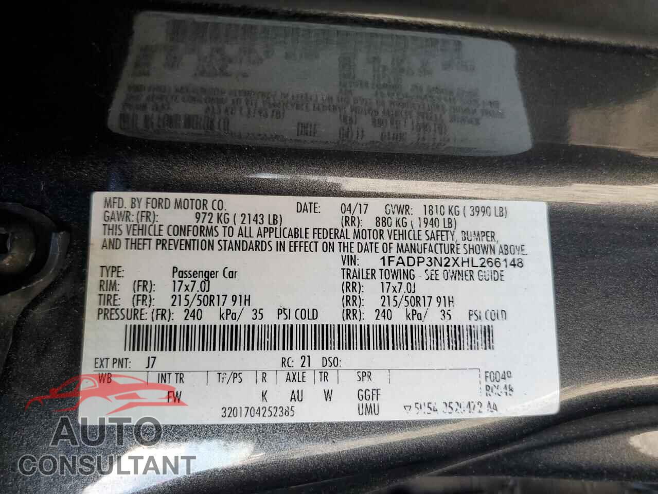 FORD FOCUS 2017 - 1FADP3N2XHL266148