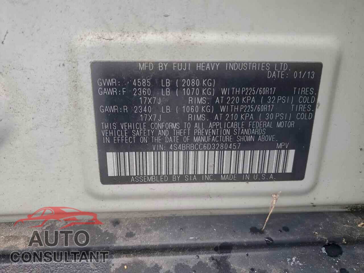 SUBARU OUTBACK 2013 - 4S4BRBCC6D3280457