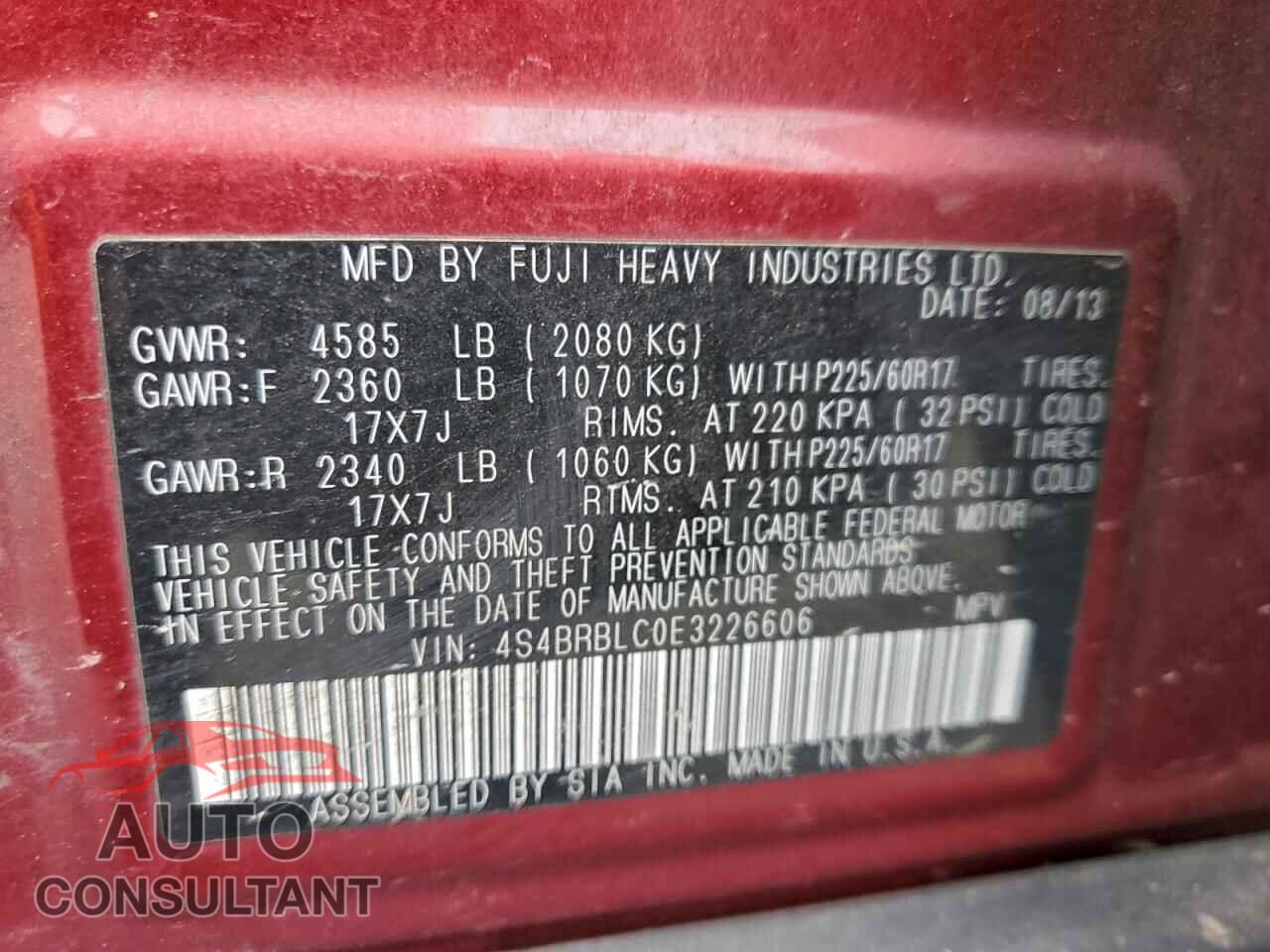 SUBARU OUTBACK 2014 - 4S4BRBLC0E3226606