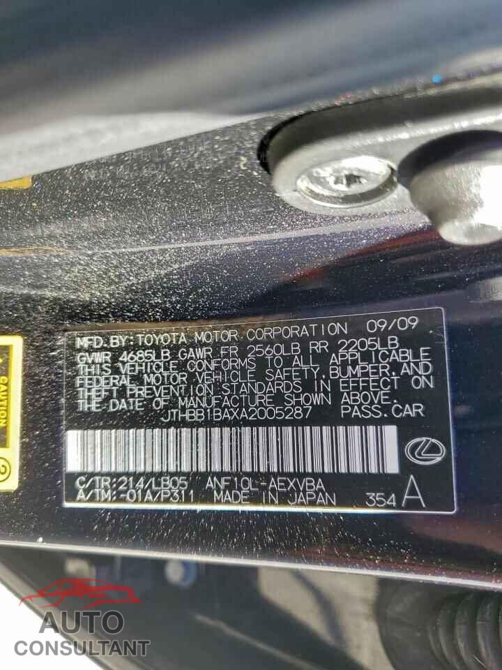 LEXUS HS 2010 - JTHBB1BAXA2005287