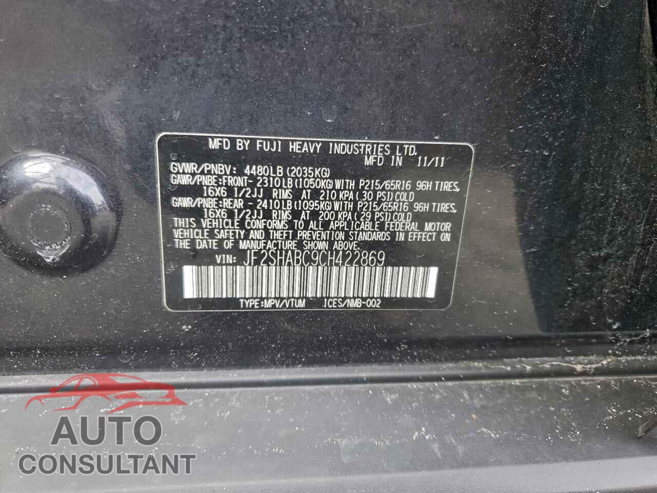 SUBARU FORESTER 2012 - JF2SHABC9CH422869