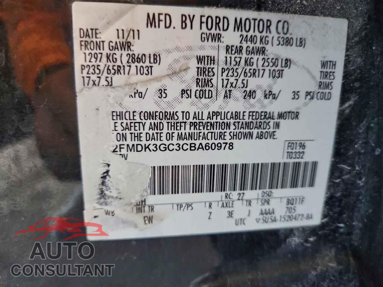 FORD EDGE 2012 - 2FMDK3GC3CBA60978