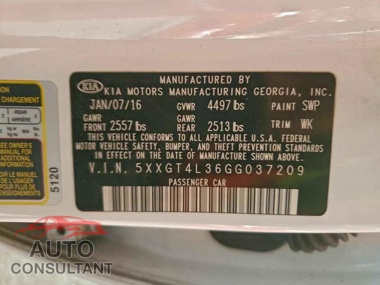 KIA OPTIMA 2016 - 5XXGT4L36GG037209