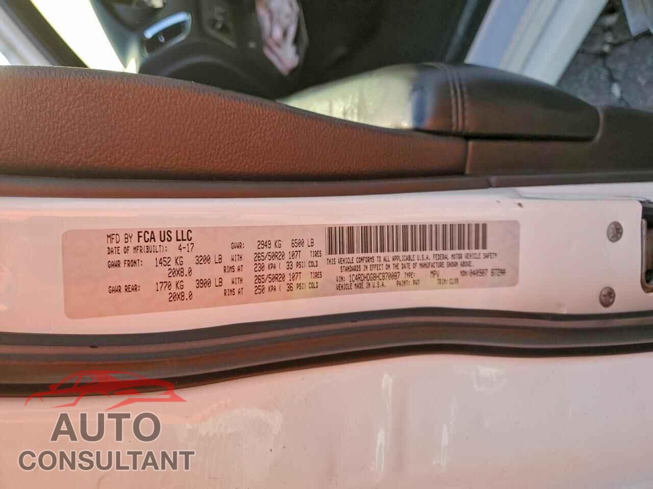 DODGE DURANGO 2017 - 1C4RDHDG8HC870087