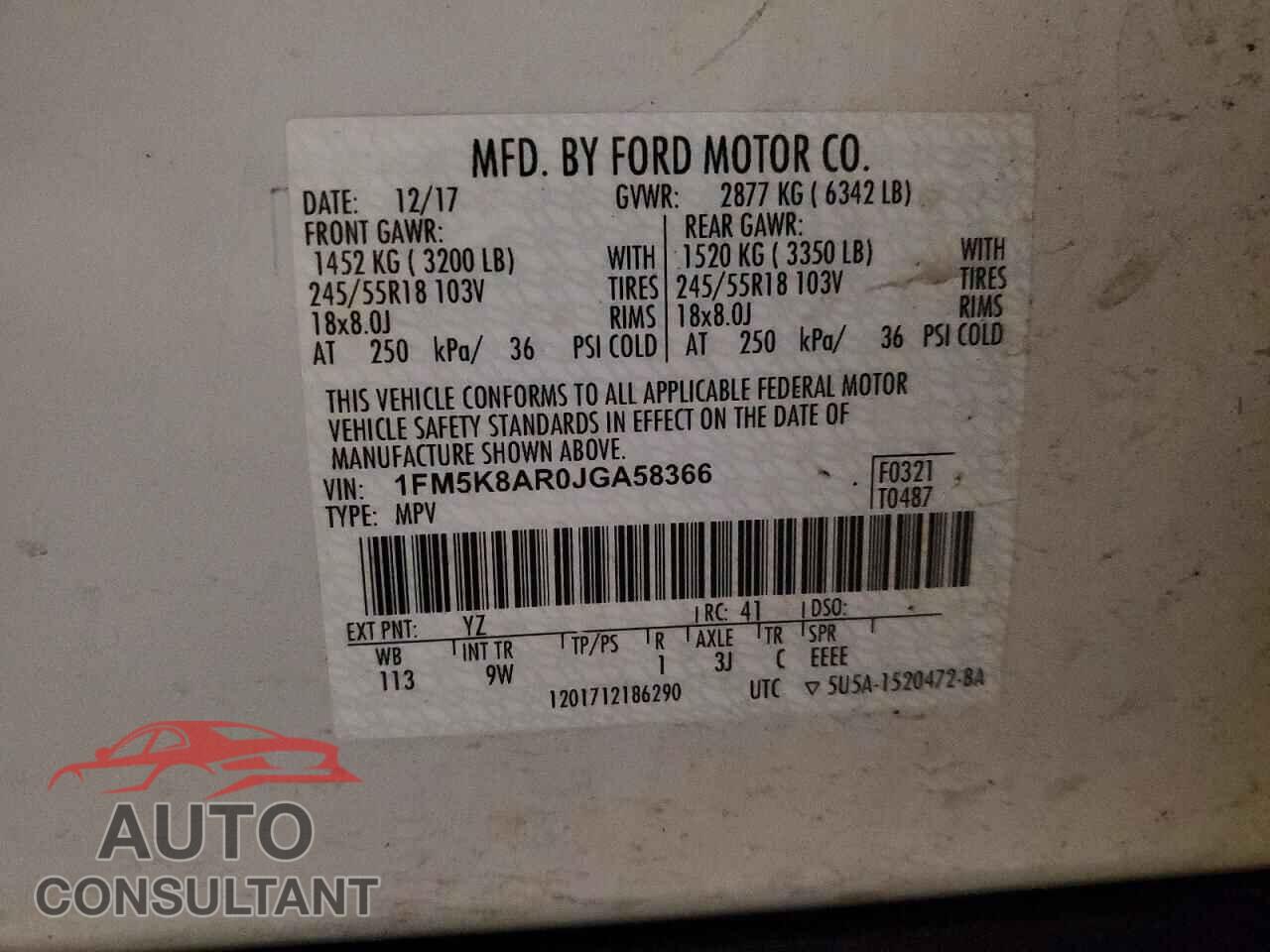 FORD EXPLORER 2018 - 1FM5K8AR0JGA58366