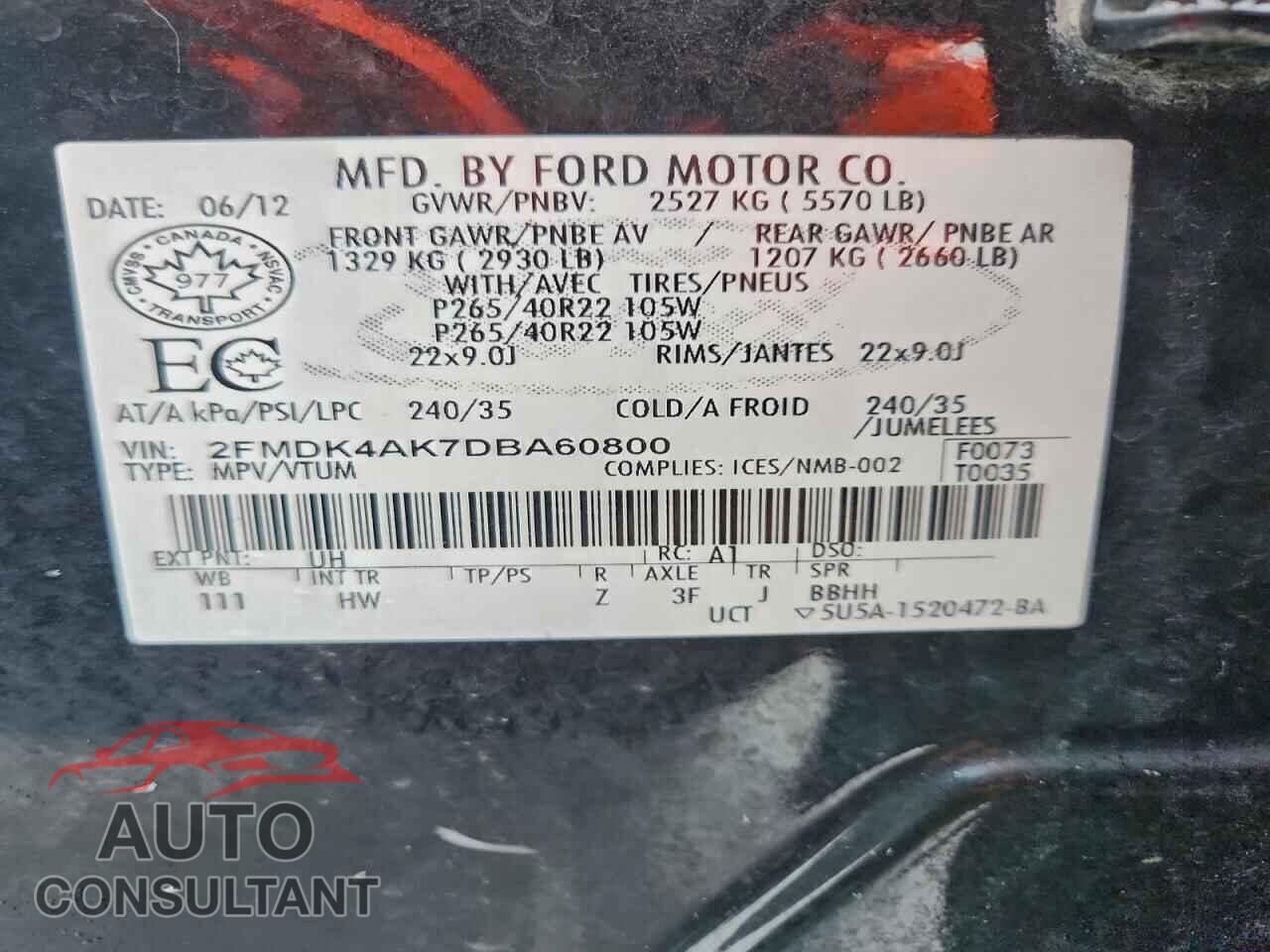 FORD EDGE 2013 - 2FMDK4AK7DBA60800