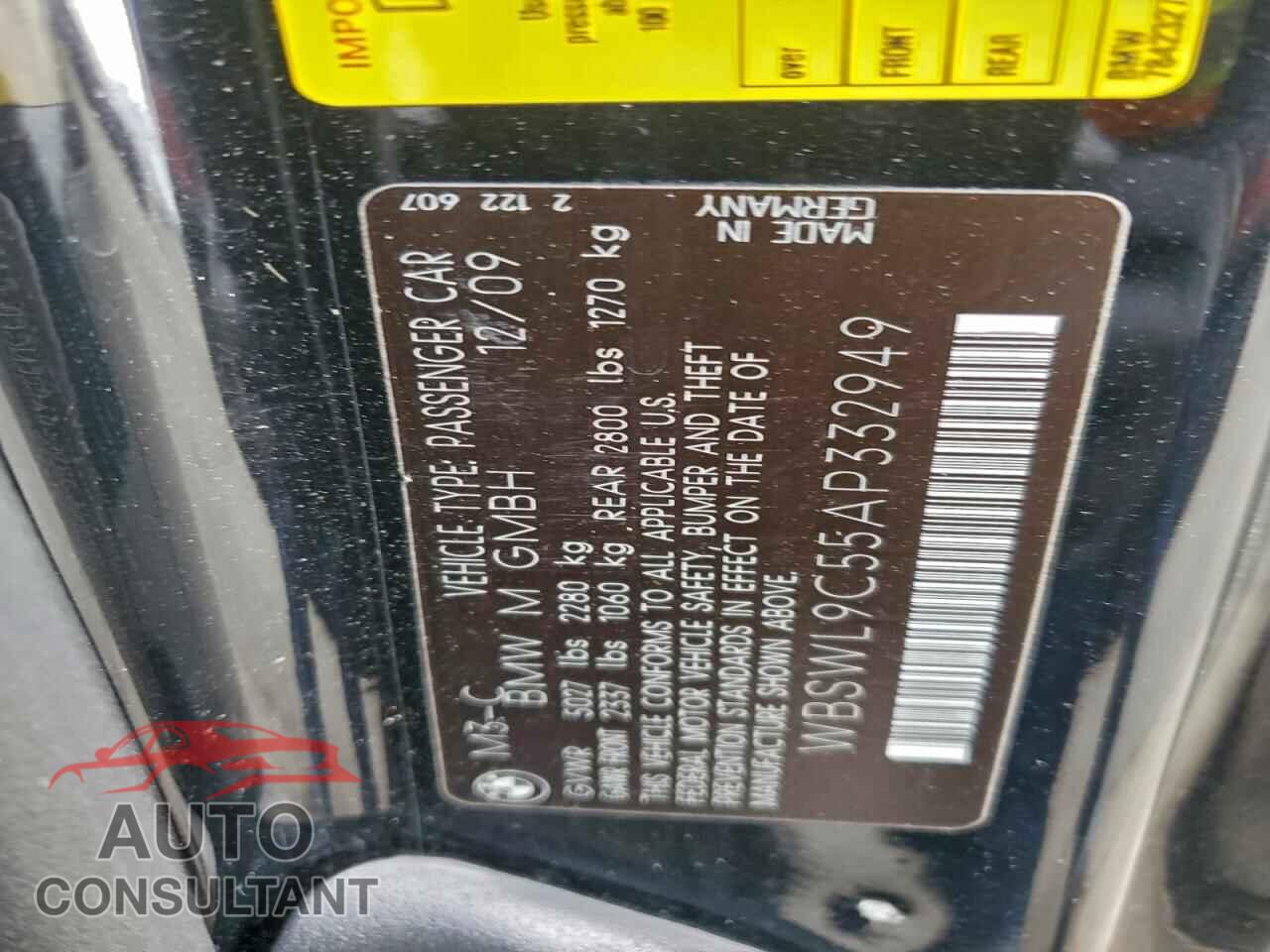 BMW M3 2010 - WBSWL9C55AP332949