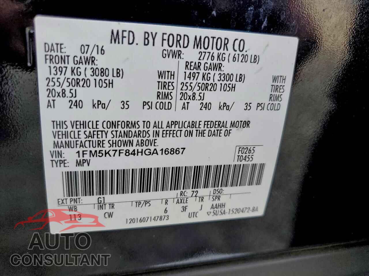 FORD EXPLORER 2017 - 1FM5K7F84HGA16867