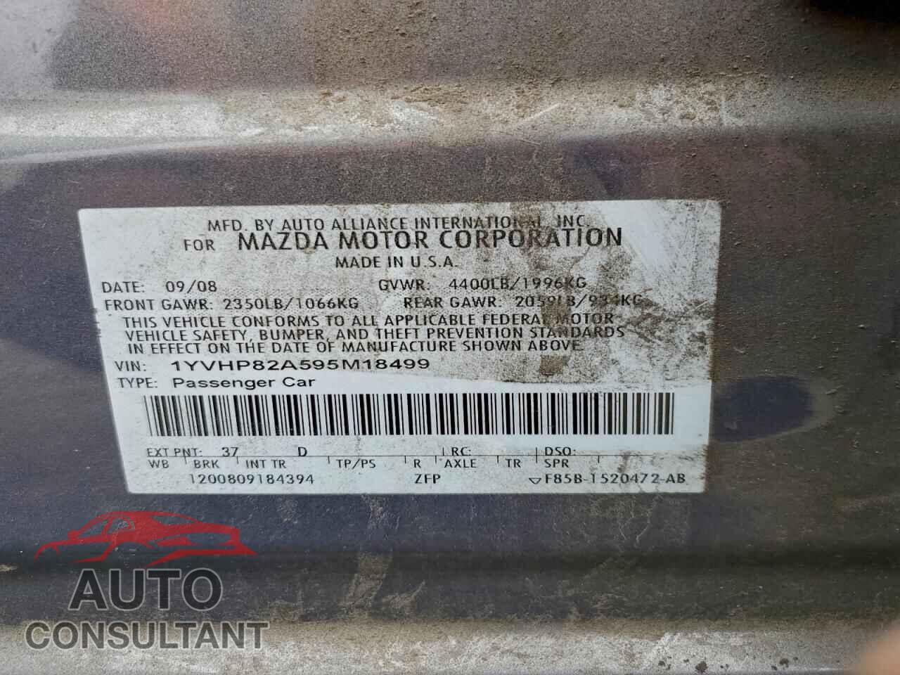 MAZDA 6 2009 - 1YVHP82A595M18499