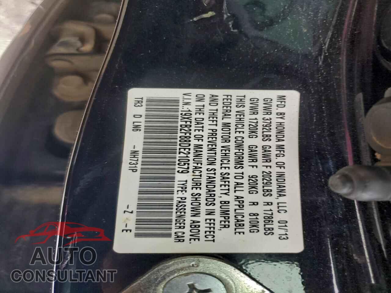 HONDA CIVIC 2013 - 19XFB2F88DE210579