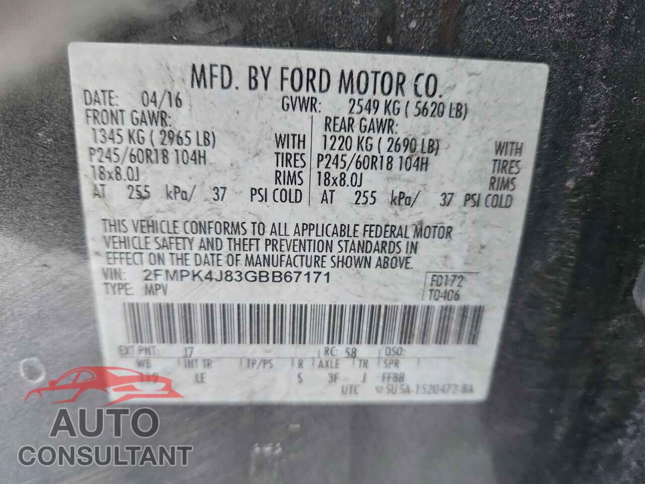 FORD EDGE 2016 - 2FMPK4J83GBB67171