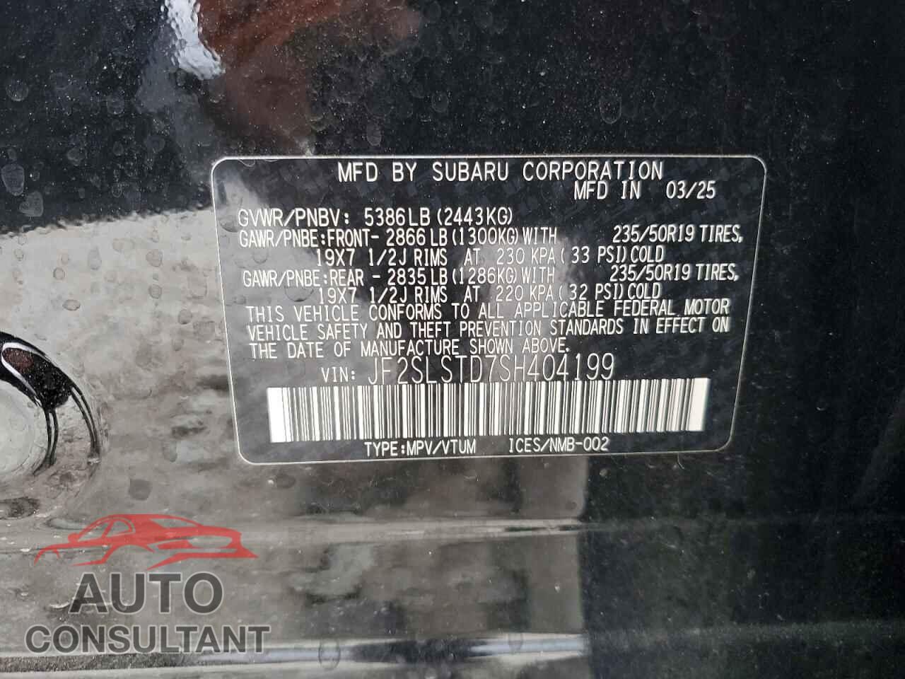 SUBARU FORESTER 2025 - JF2SLSTD7SH404199