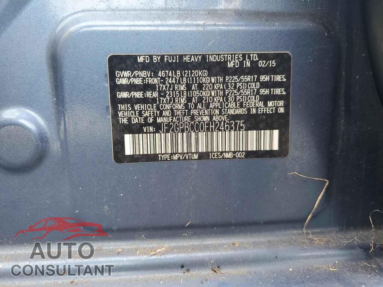 SUBARU XV 2015 - JF2GPBCC0FH246375