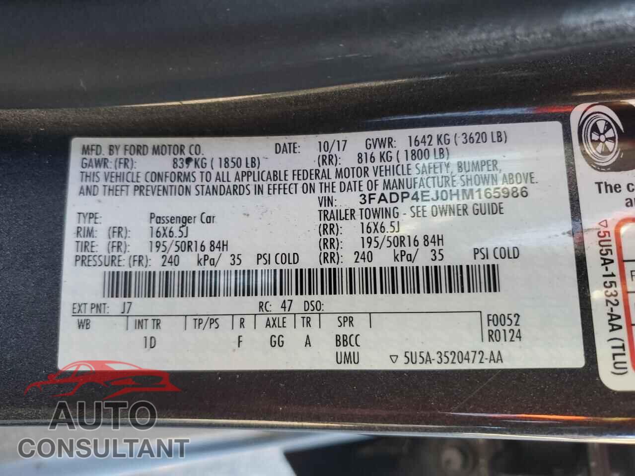 FORD FIESTA 2017 - 3FADP4EJ0HM165986