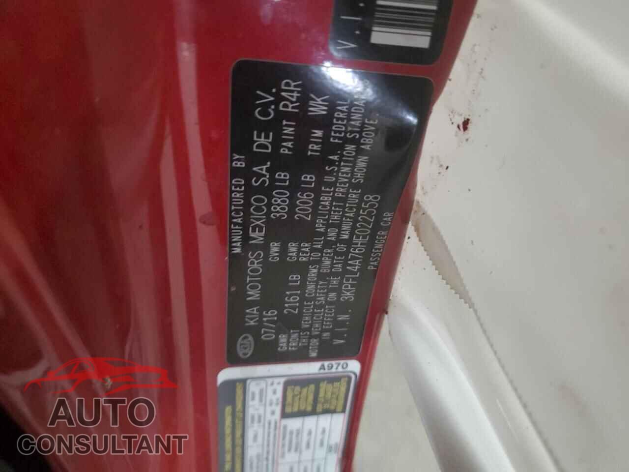 KIA FORTE 2017 - 3KPFL4A76HE022558