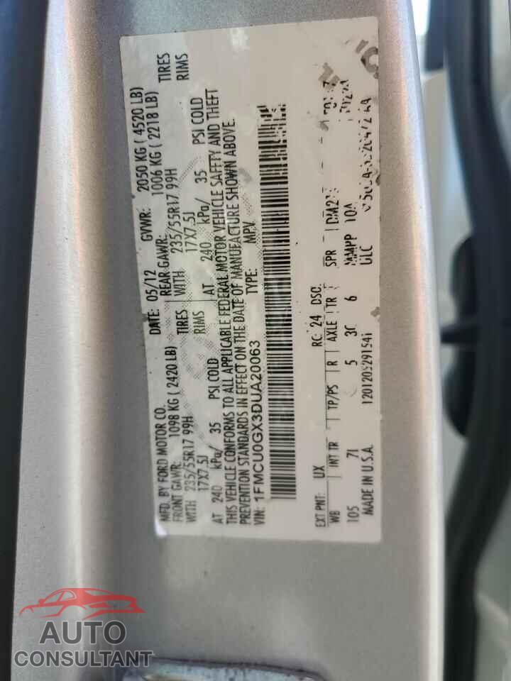 FORD ESCAPE 2013 - 1FMCU0GX3DUA20063