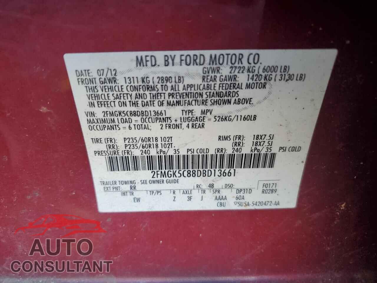 FORD FLEX 2013 - 2FMGK5C88DBD13661