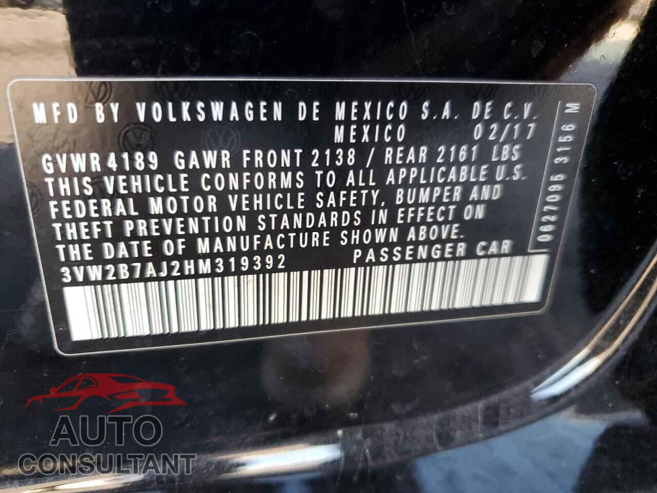 VOLKSWAGEN JETTA 2017 - 3VW2B7AJ2HM319392