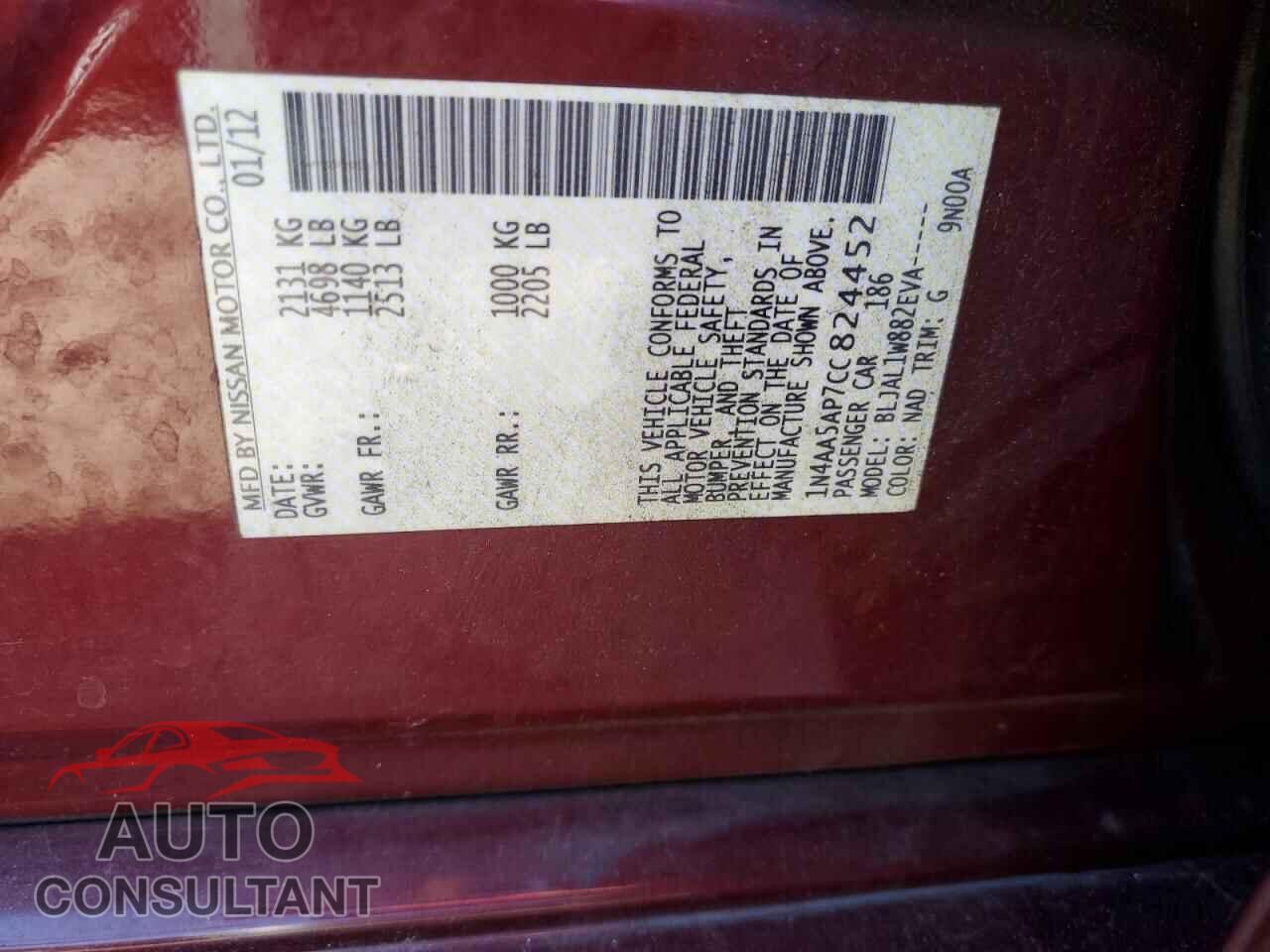NISSAN MAXIMA 2012 - 1N4AA5AP7CC824452