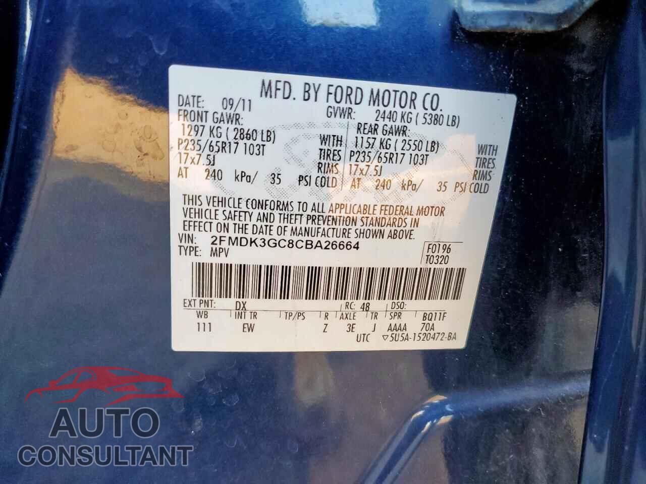 FORD EDGE 2012 - 2FMDK3GC8CBA26664