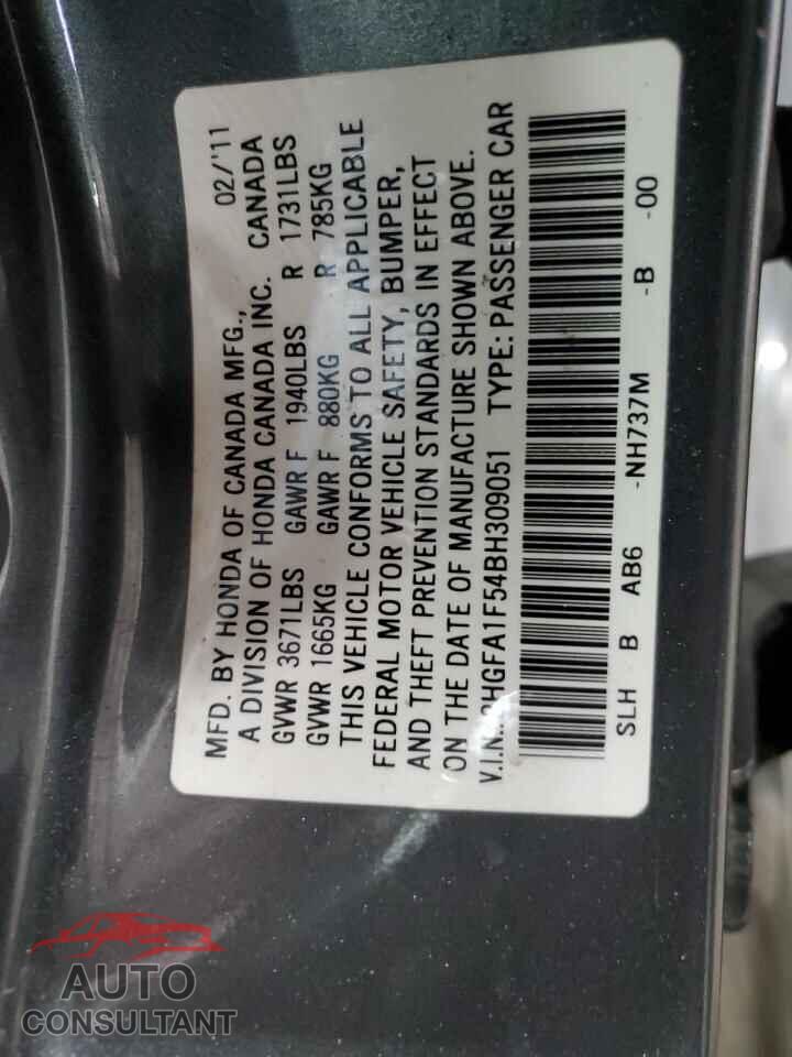 HONDA CIVIC 2011 - 2HGFA1F54BH309051