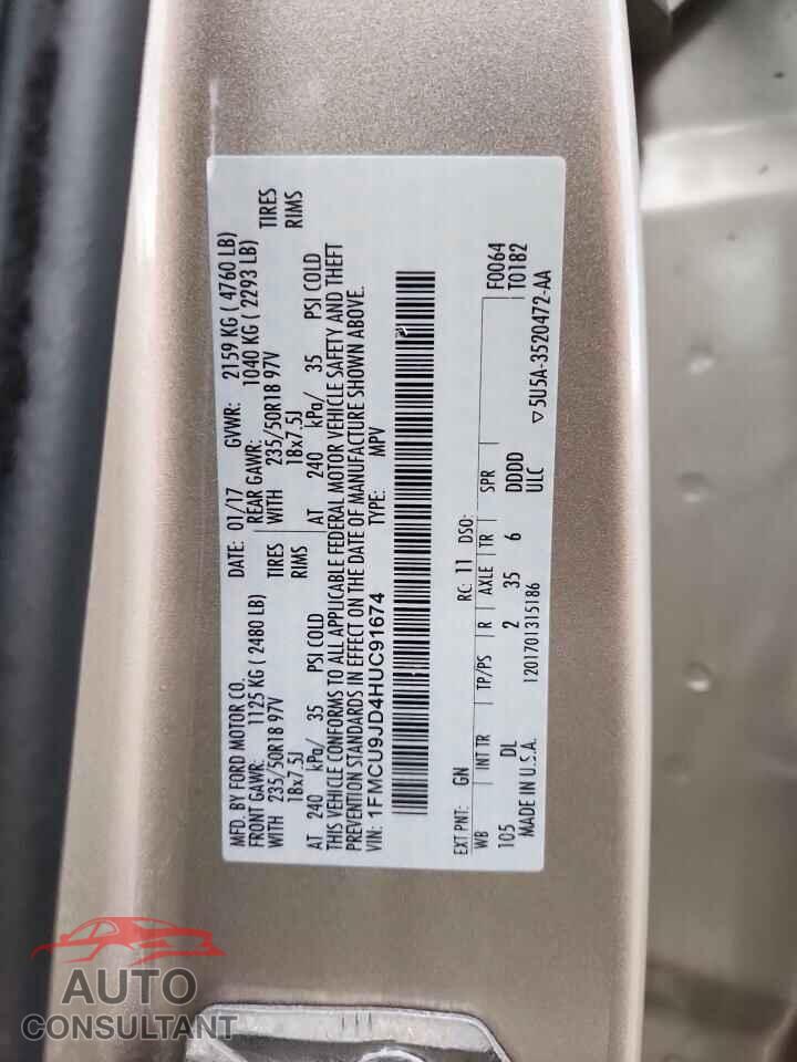 FORD ESCAPE 2017 - 1FMCU9JD4HUC91674