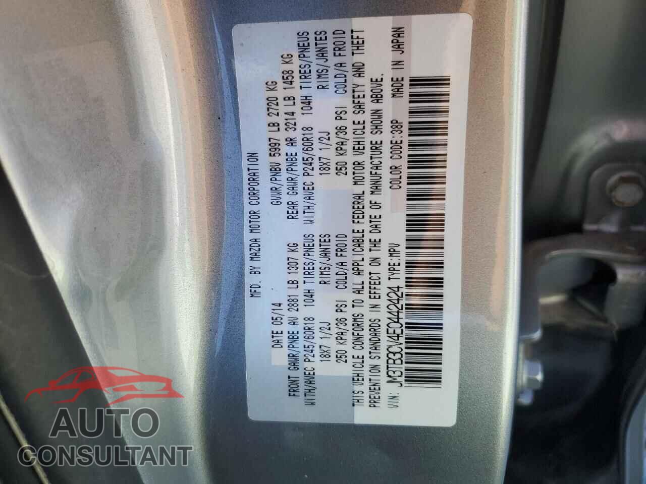 MAZDA CX-9 2014 - JM3TB3CV4E0442424