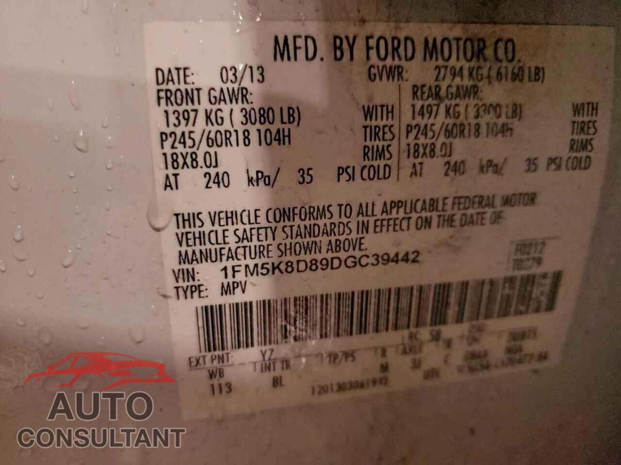FORD EXPLORER 2013 - 1FM5K8D89DGC39442