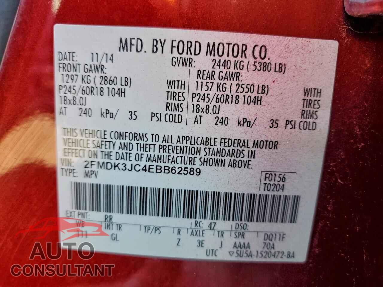 FORD EDGE 2014 - 2FMDK3JC4EBB62589