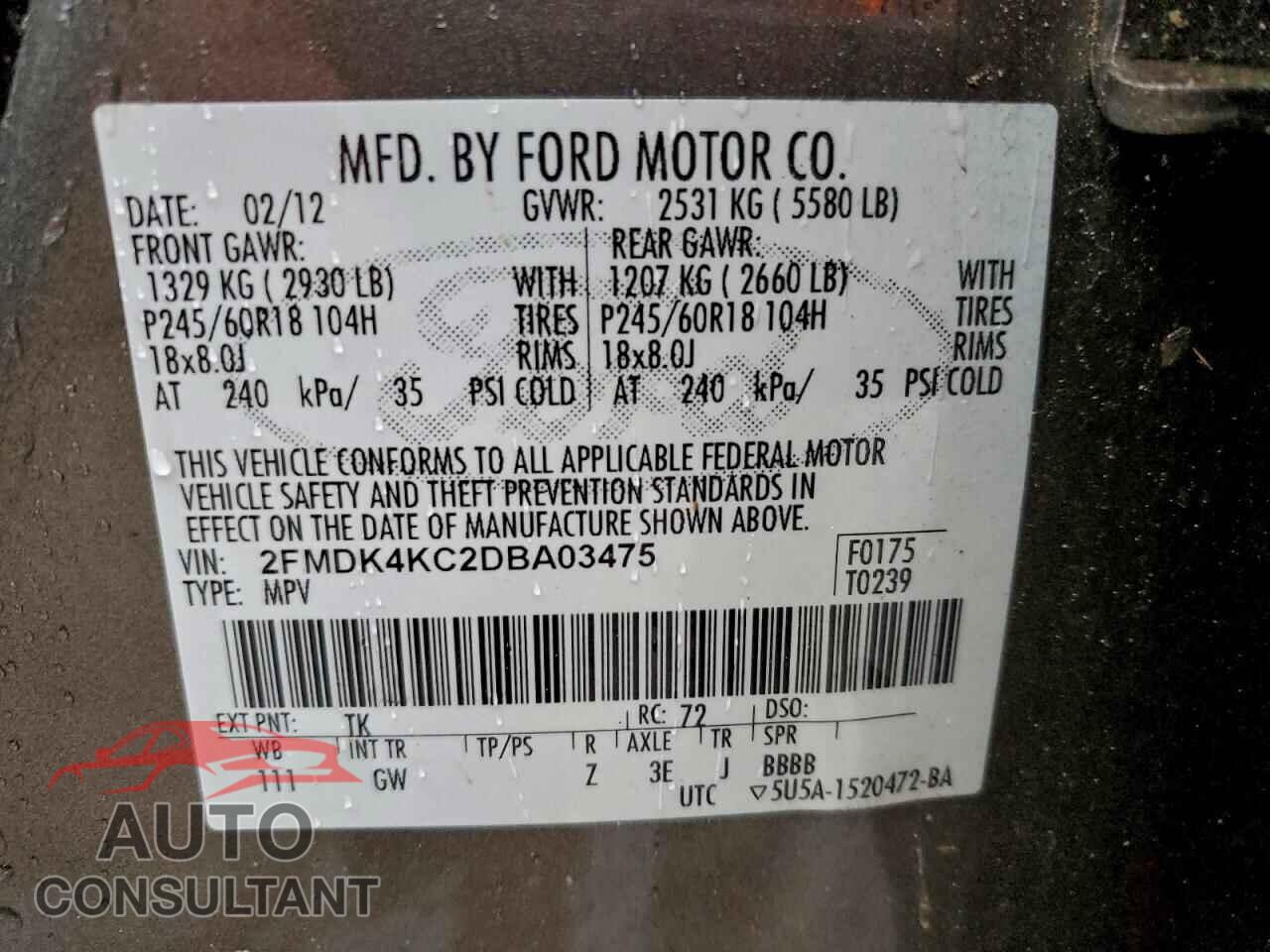 FORD EDGE 2013 - 2FMDK4KC2DBA03475