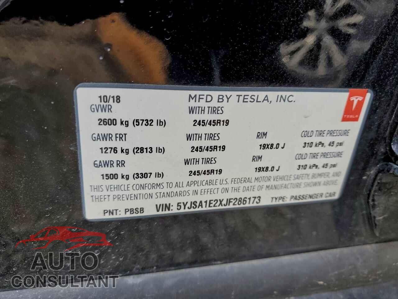 TESLA MODEL S 2018 - 5YJSA1E2XJF286173