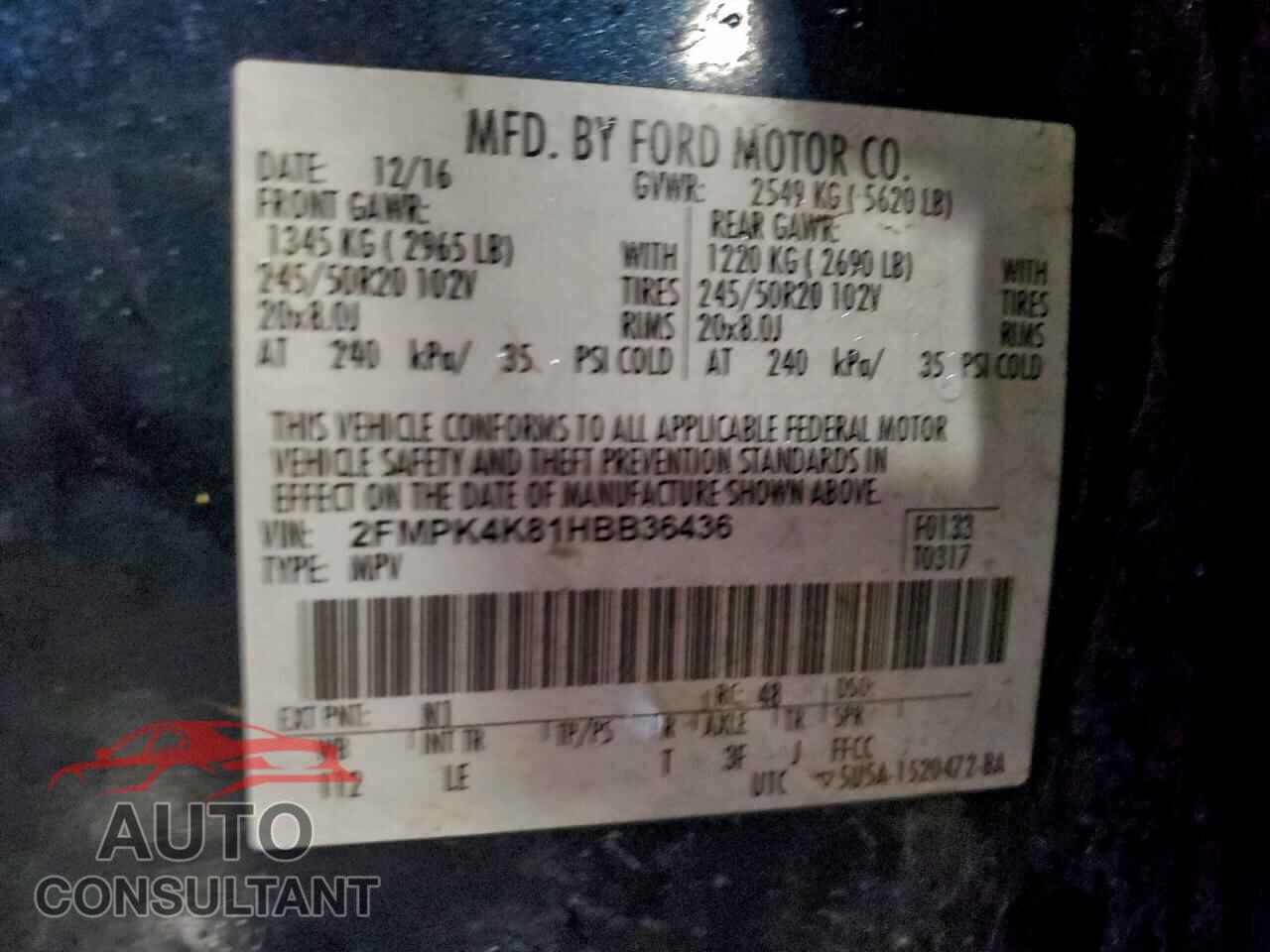 FORD EDGE 2017 - 2FMPK4K81HBB36436