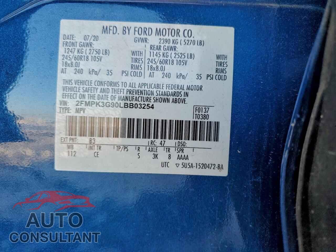 FORD EDGE 2020 - 2FMPK3G90LBB03254