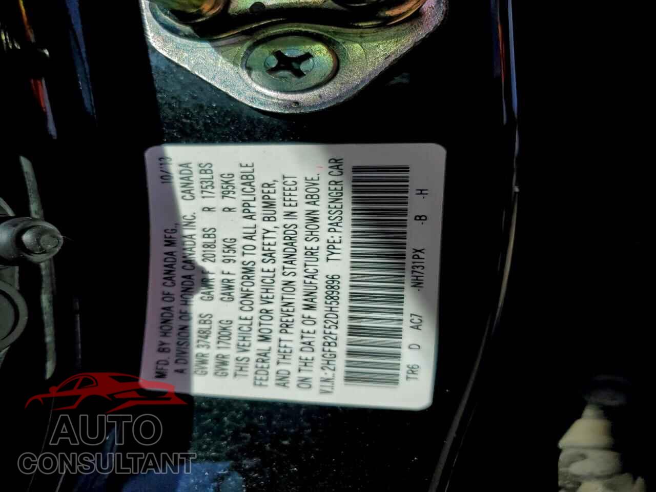 HONDA CIVIC 2013 - 2HGFB2F52DH589896