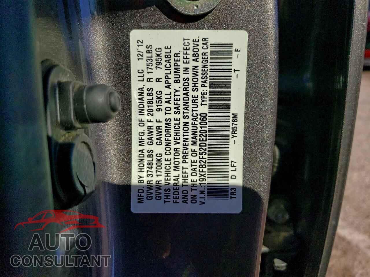 HONDA CIVIC 2013 - 19XFB2F52DE201060