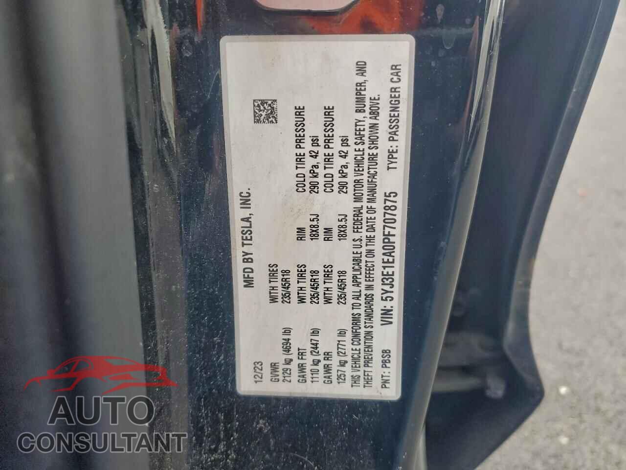 TESLA MODEL 3 2023 - 5YJ3E1EA0PF707875