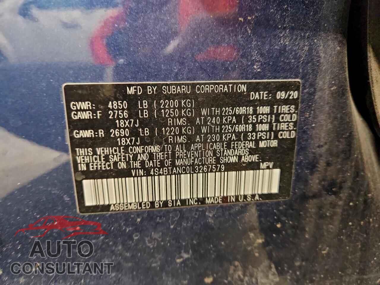 SUBARU OUTBACK 2020 - 4S4BTANC0L3267579