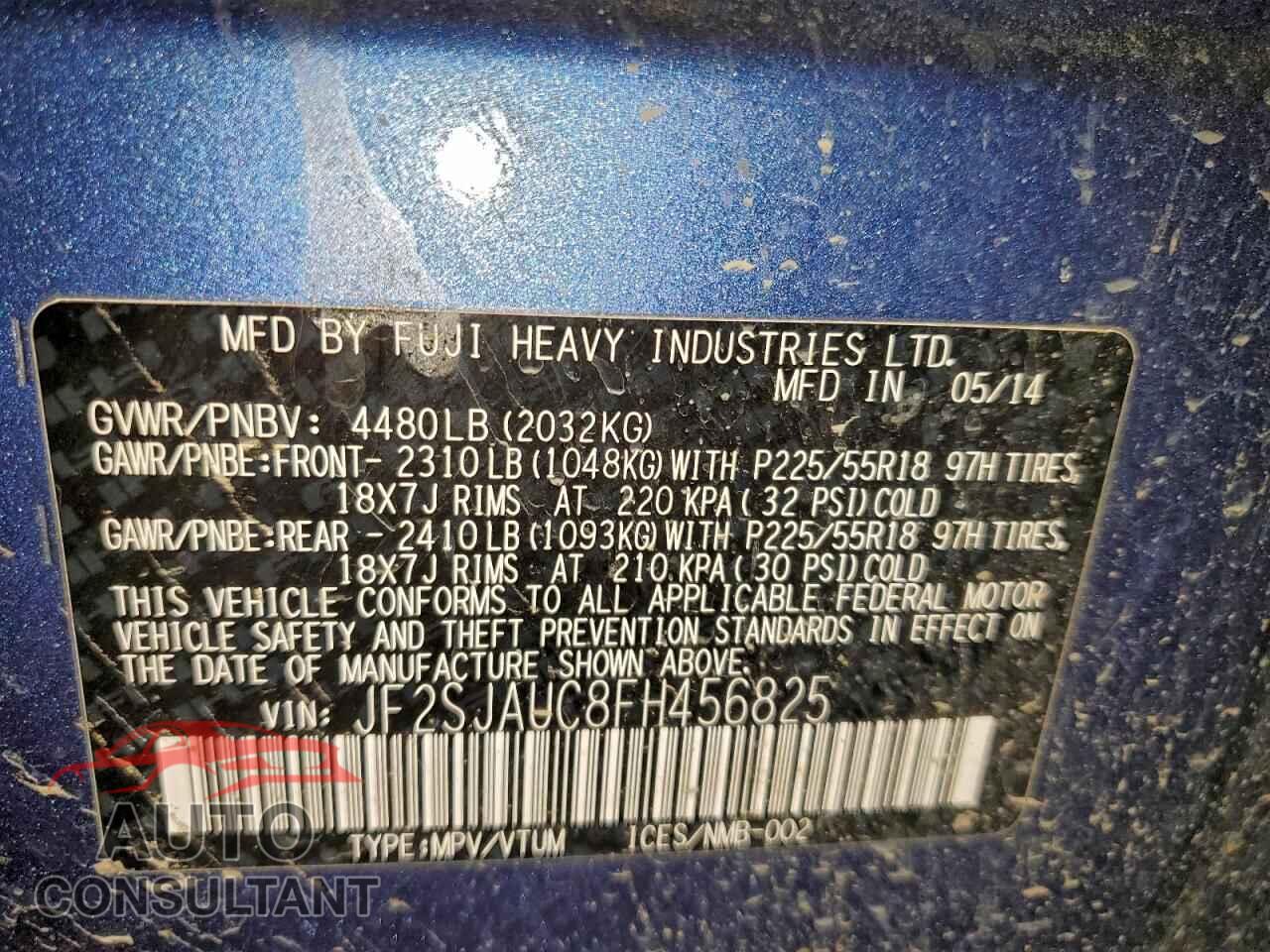 SUBARU FORESTER 2015 - JF2SJAUC8FH456825