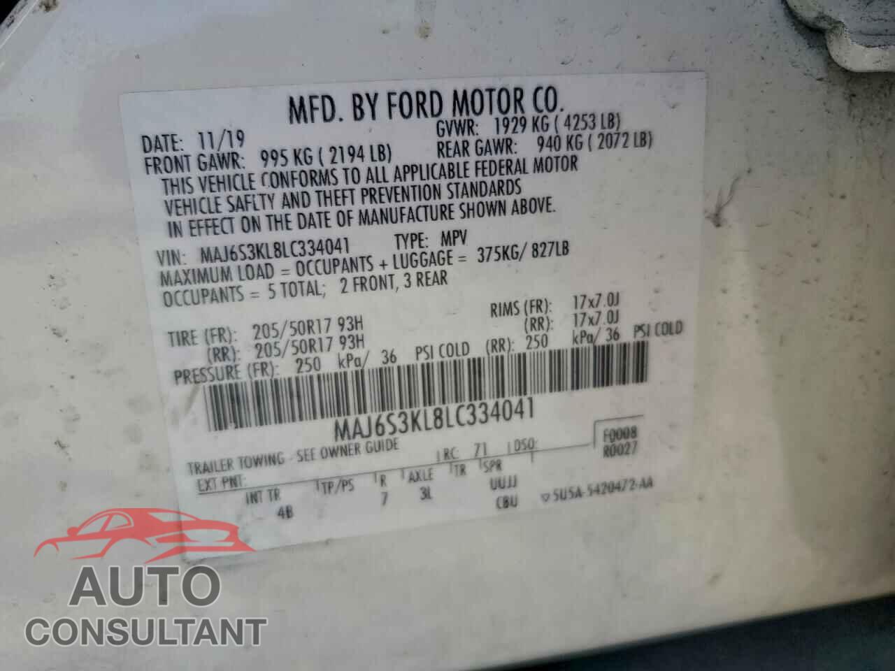 FORD ECOSPORT 2020 - MAJ6S3KL8LC334041