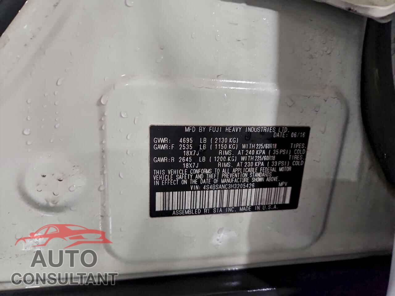 SUBARU OUTBACK 2017 - 4S4BSANC3H3205426