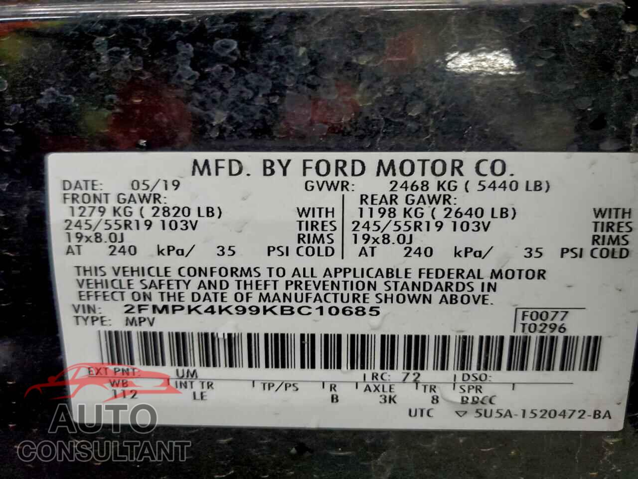 FORD EDGE 2019 - 2FMPK4K99KBC10685