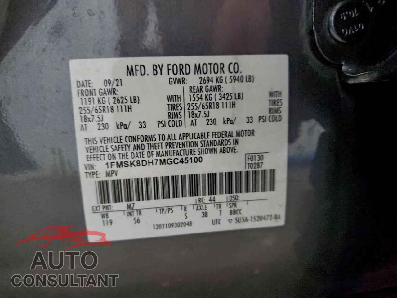 FORD EXPLORER 2021 - 1FMSK8DH7MGC45100