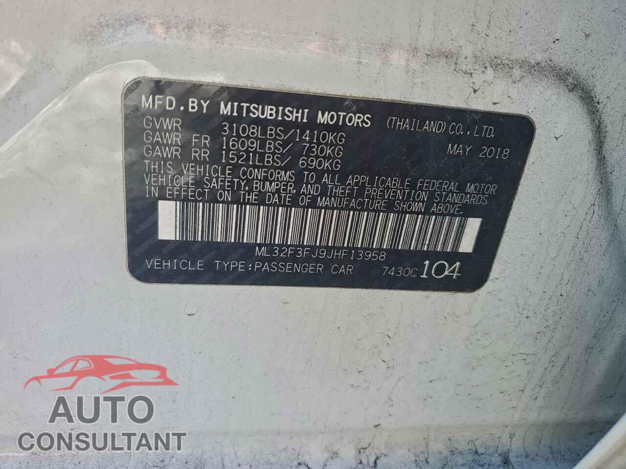 MITSUBISHI MIRAGE 2018 - ML32F3FJ9JHF13958